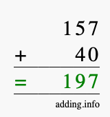 Calculate 157 + 40 using long addition