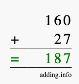 Calculate 160 + 27 using long addition