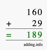 Calculate 160 + 29 using long addition