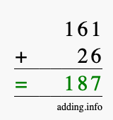 Calculate 161 + 26 using long addition