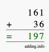 Calculate 161 + 36 using long addition