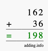 Calculate 162 + 36 using long addition
