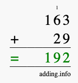 Calculate 163 + 29 using long addition