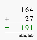 Calculate 164 + 27 using long addition
