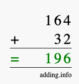 Calculate 164 plus 32 using long addition Calculate 164 + 32 using long addition