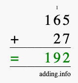Calculate 165 + 27 using long addition