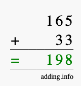 Calculate 165 + 33 using long addition