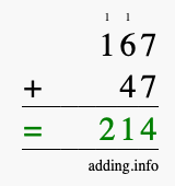 Calculate 167 + 47 using long addition