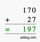 Calculate 170 + 27 using long addition
