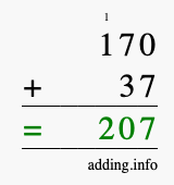 Calculate 170 + 37 using long addition