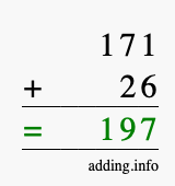 Calculate 171 + 26 using long addition