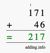 Calculate 171 + 46 using long addition