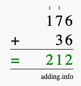 Calculate 176 + 36 using long addition