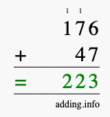 Calculate 176 + 47 using long addition