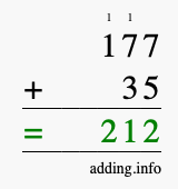Calculate 177 + 35 using long addition