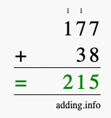Calculate 177 + 38 using long addition