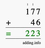 Calculate 177 + 46 using long addition