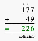 Calculate 177 + 49 using long addition