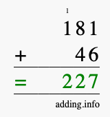 Calculate 181 + 46 using long addition