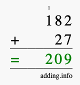 Calculate 182 + 27 using long addition