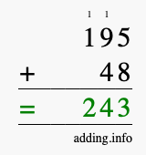 Calculate 195 + 48 using long addition