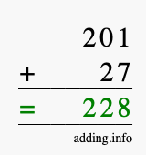Calculate 201 + 27 using long addition