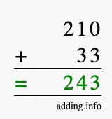 Calculate 210 + 33 using long addition