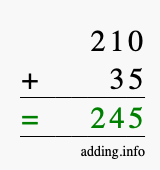 Calculate 210 + 35 using long addition