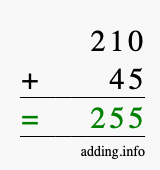 Calculate 210 + 45 using long addition