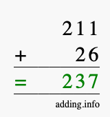 Calculate 211 + 26 using long addition