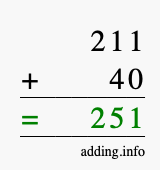 Calculate 211 + 40 using long addition
