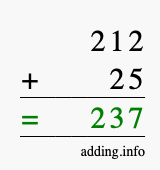Calculate 212 + 25 using long addition