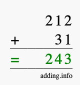 Calculate 212 + 31 using long addition
