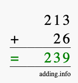 Calculate 213 + 26 using long addition