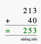 Calculate 213 + 40 using long addition