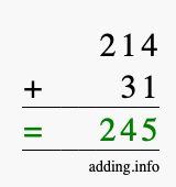 Calculate 214 + 31 using long addition