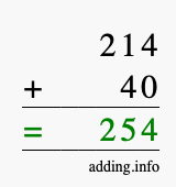 Calculate 214 + 40 using long addition