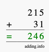 Calculate 215 + 31 using long addition