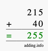 Calculate 215 + 40 using long addition