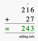 Calculate 216 + 27 using long addition
