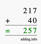 Calculate 217 + 40 using long addition
