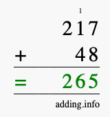 Calculate 217 plus 48 using long addition Calculate 217 + 48 using long addition