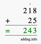 Calculate 218 + 25 using long addition