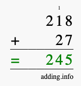 Calculate 218 + 27 using long addition