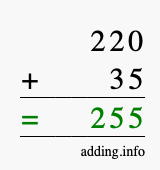 Calculate 220 + 35 using long addition