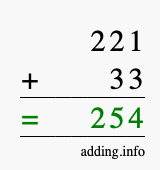 Calculate 221 + 33 using long addition