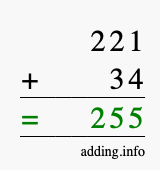 Calculate 221 + 34 using long addition