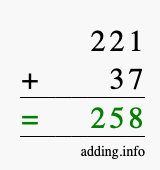 Calculate 221 + 37 using long addition