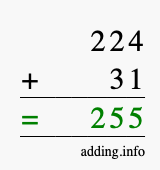 Calculate 224 + 31 using long addition