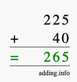 Calculate 225 + 40 using long addition